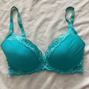 Natori Vibrant Blue Mesh Bra With Lace Trim Size 34 DD